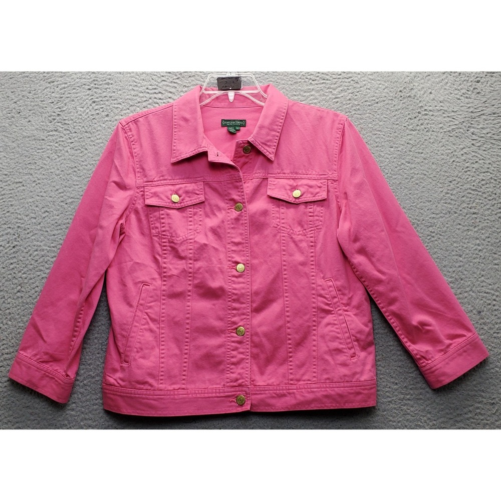 Lauren Jeans Co Ralph Lauren Trucker Jacket Womens L Pink Denim Long Sleeve EUC